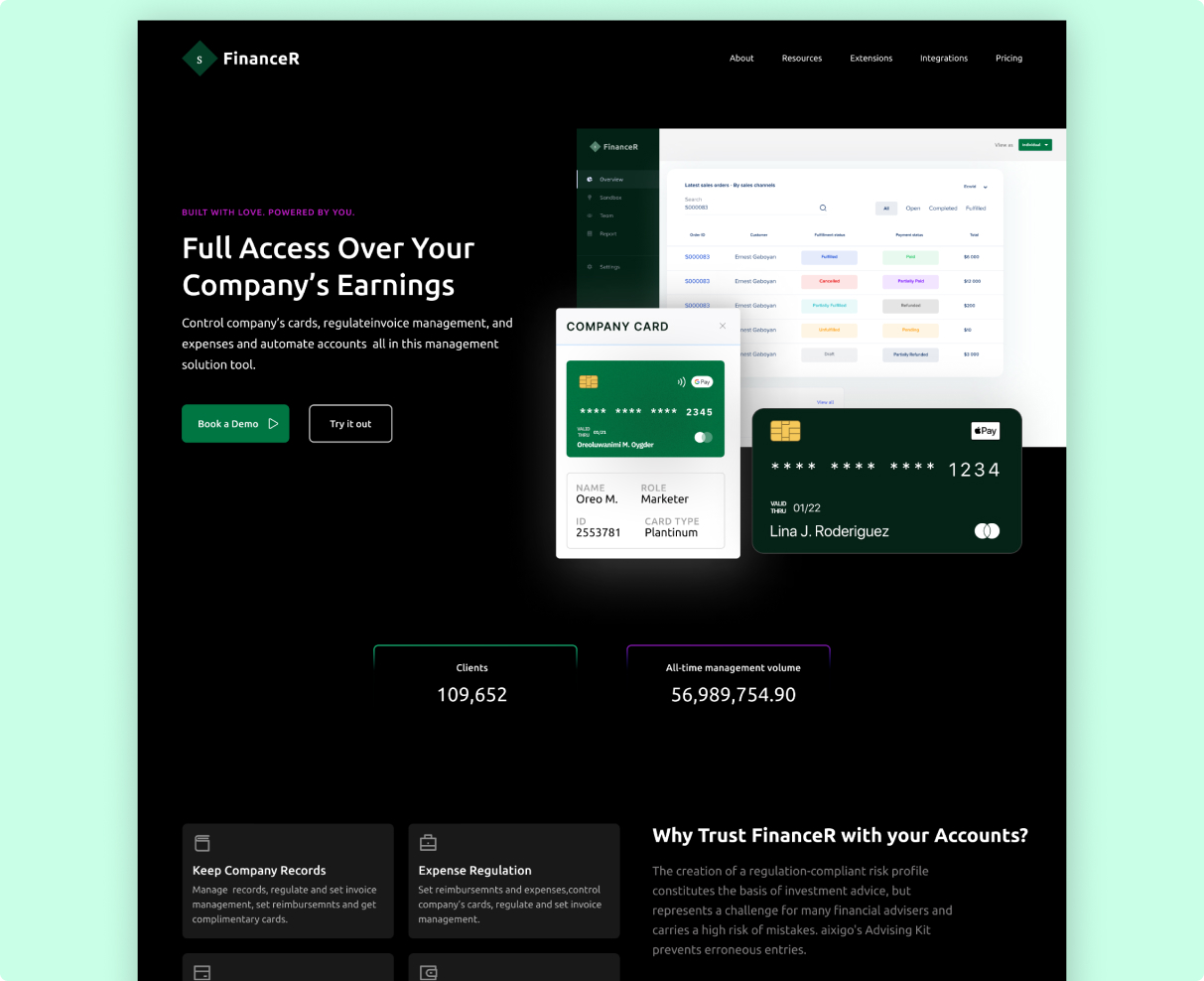 LANDING PAGE FOR FINANCER